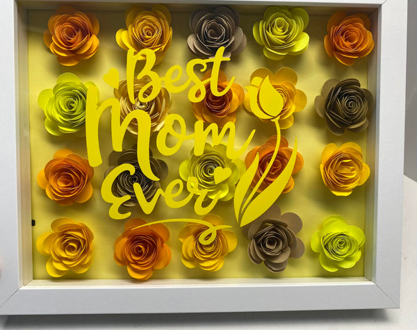 Yellow "Best Mom Ever" Shadow Box, Flower Wall Decor, Yellow Roses, Shades Of Yellow