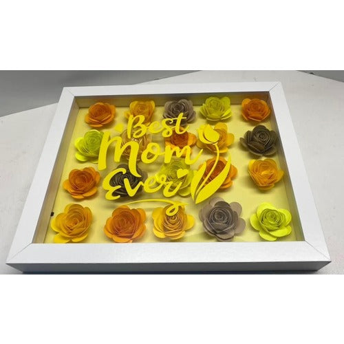 Yellow "Best Mom Ever" Shadow Box, Flower Wall Decor, Yellow Roses, Shades Of Yellow