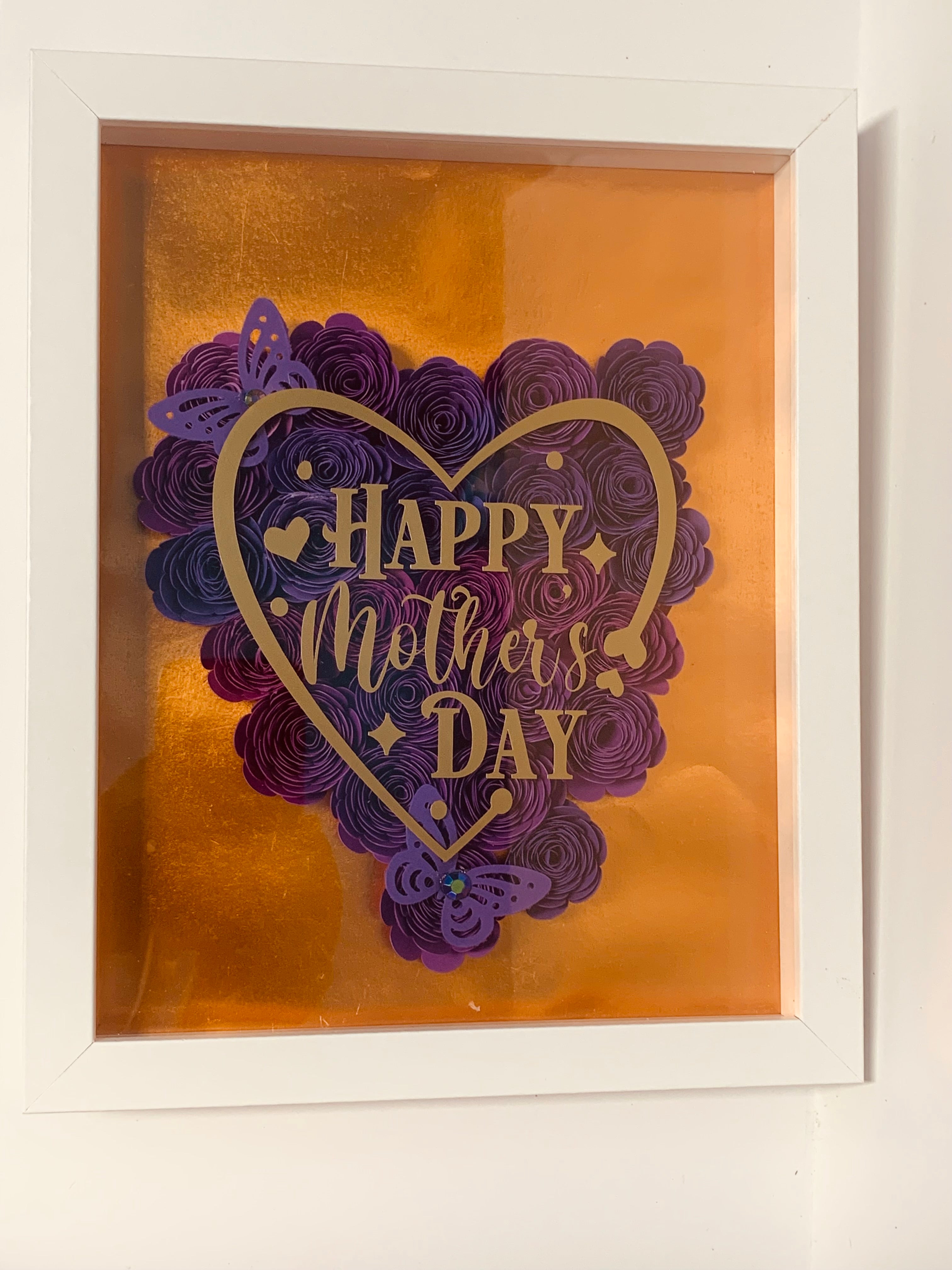 Purple Heart Flower Shadow Box, Happy Mother's Day Heart Shaped