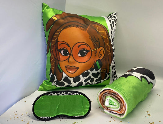 Women & Girls Goddess Locs Pillowcase, EyeMask & Throw Blanket Bundle Set