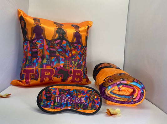 3 Piece TRIBE African Style Pillowcase, Eye Mask & Throw Blanket Bundle Lounge Set