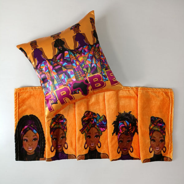3 Piece TRIBE African Style Pillowcase, Eye Mask & Throw Blanket Bundle Lounge Set