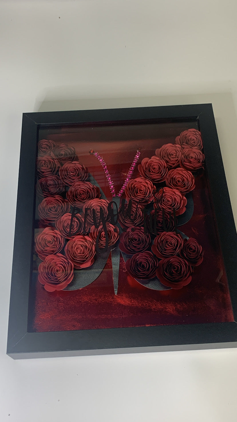 Dream Burgundy Butterfly Shadow Box