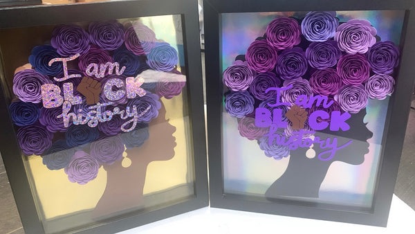 Afro Queen, "I Am Black History", Purple Flowers,  Gift For Black Woman, Irridescent Text