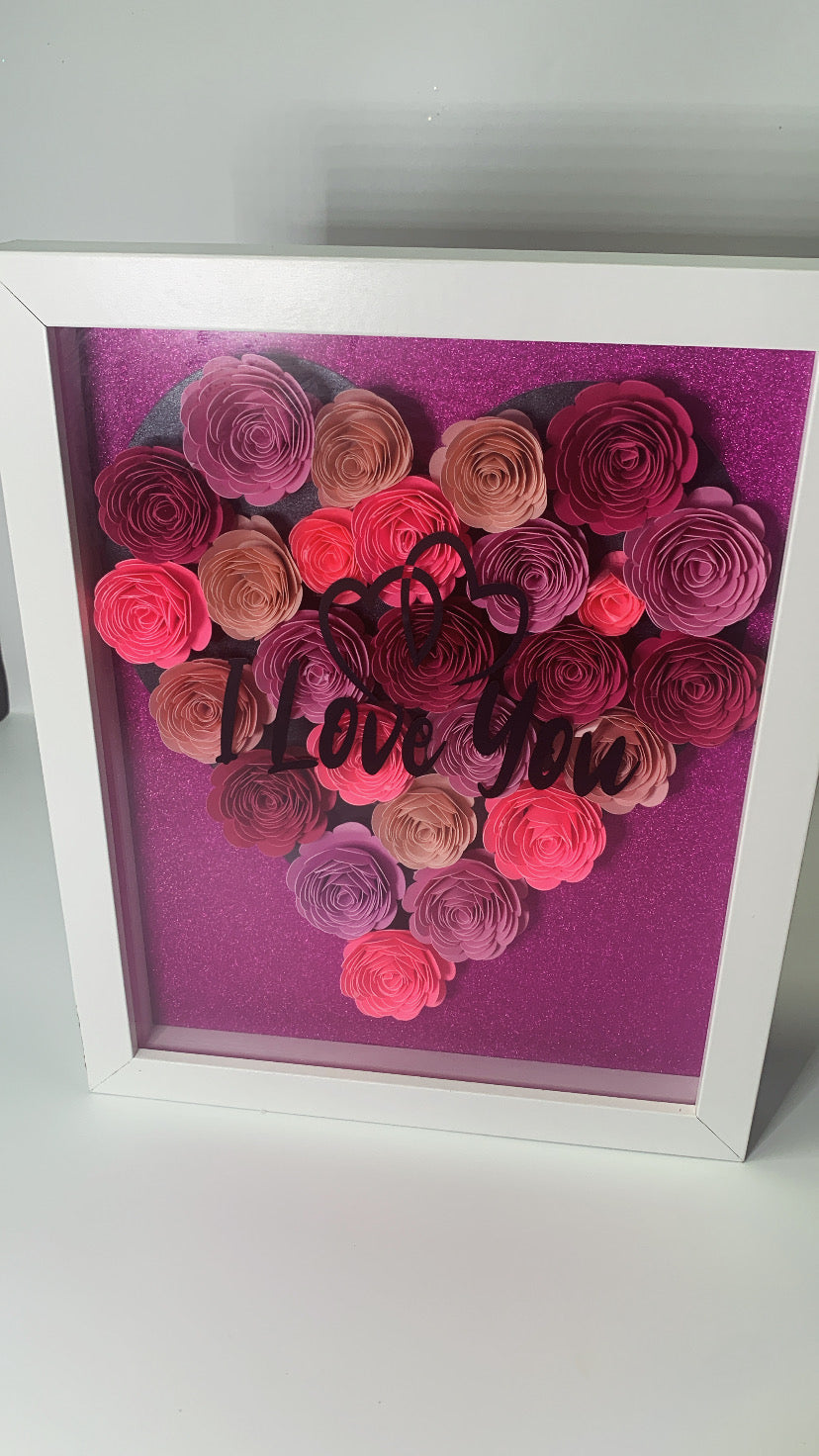 Love You Heart Paper Flower Shadow Box