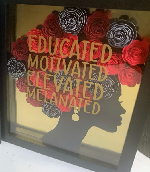 Afro Hair Queen  "Educated, Motivated, Elevated, Melanated" Red & Black Flowers