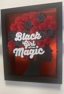 Afro Hair Queen  "Black Girl Magic", Red/Black Flowers, Gift For Black Woman