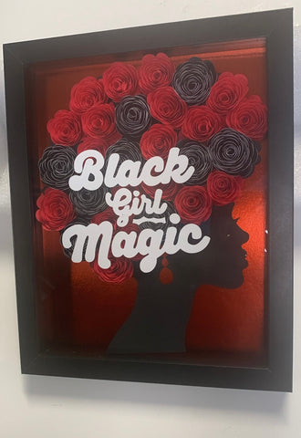 Afro Hair Queen  "Black Girl Magic", Red/Black Flowers, Gift For Black Woman