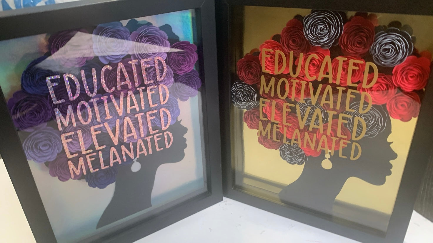 Afro Hair Queen  "Educated, Motivated, Elevated, Melanated" Red & Black Flowers