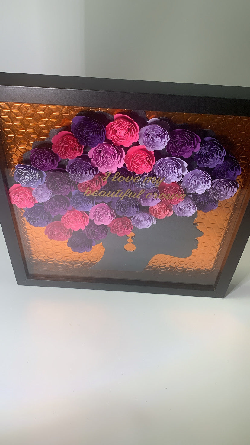I Love My Beautiful Hair Paper Flower Shadow Box (12" x 12")