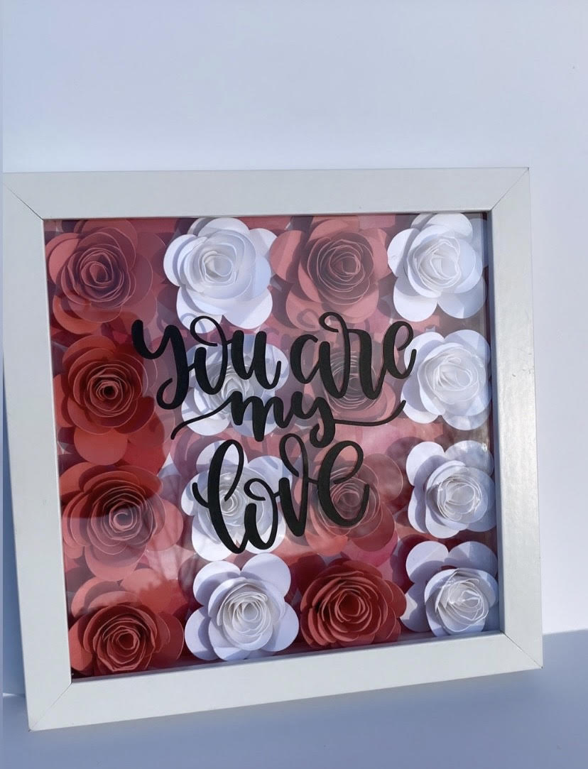 Pink And White Roses Shadow Box, "You Are My Love" Personalized Shadow Box, Shadow Box for mom, Flower Gift Box, Birthdays, Anniversary, Mother's Day