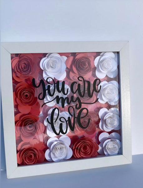 Pink And White Roses Shadow Box, "You Are My Love" Personalized Shadow Box, Shadow Box for mom, Flower Gift Box, Birthdays, Anniversary, Mother's Day