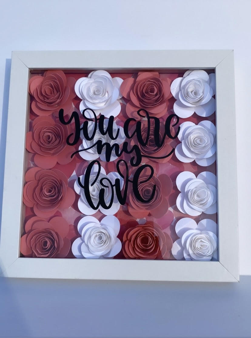 Pink And White Roses Shadow Box, "You Are My Love" Personalized Shadow Box, Shadow Box for mom, Flower Gift Box, Birthdays, Anniversary, Mother's Day