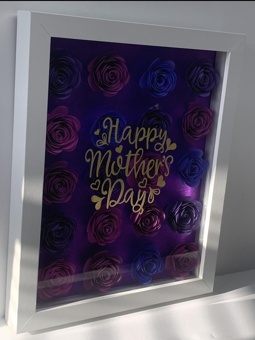 Purple Happy Mother's Day Personalized Flower Shadow Box, for Mom, Birthday, Anniversary, Mother's Day