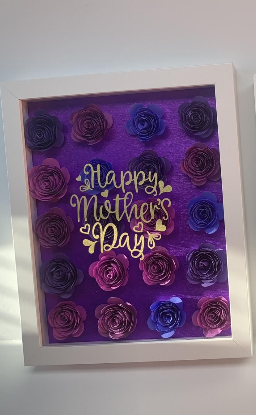 Purple Happy Mother's Day Personalized Flower Shadow Box, for Mom, Birthday, Anniversary, Mother's Day