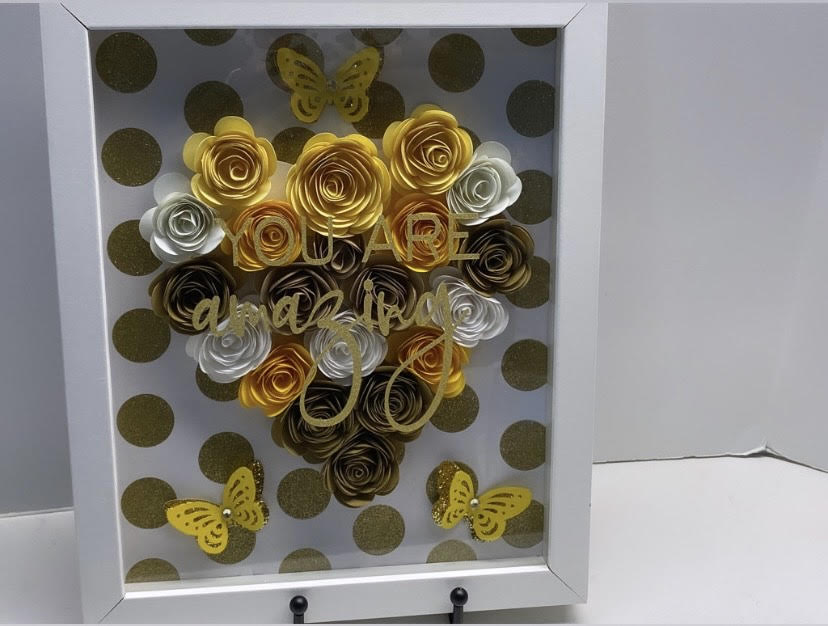 Sparkly Metallic Gold Dots Flower Shadow Box, "You Are Amazing" Personalized Heart Shadow Box, Shadow Box for mom, Birthdays, Mother's Day