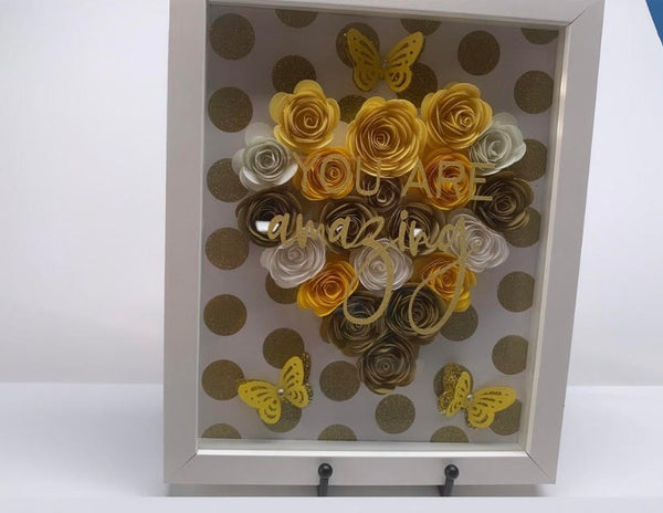 Sparkly Metallic Gold Dots Flower Shadow Box, "You Are Amazing" Personalized Heart Shadow Box, Shadow Box for mom, Birthdays, Mother's Day