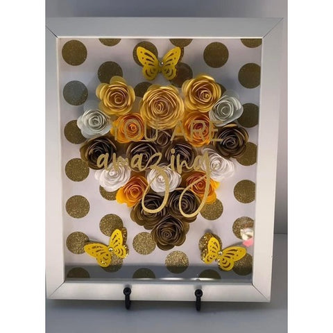 Sparkly Metallic Gold Dots Flower Shadow Box, "You Are Amazing" Personalized Heart Shadow Box, Shadow Box for mom, Birthdays, Mother's Day