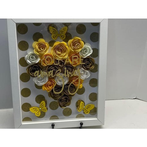Sparkly Metallic Gold Dots Flower Shadow Box, "You Are Amazing" Personalized Heart Shadow Box, Shadow Box for mom, Birthdays, Mother's Day