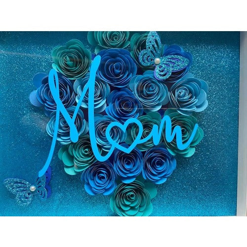 Beautiful Blue Flower Shadow Box, Personalized Shadow Box, Heart Flower Box, Shadow Box for mom, Birthdays, Anniversary, Mother's Day