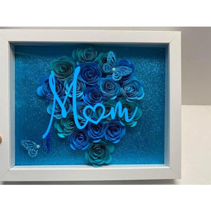Beautiful Blue Flower Shadow Box, Personalized Shadow Box, Heart Flower Box, Shadow Box for mom, Birthdays, Anniversary, Mother's Day