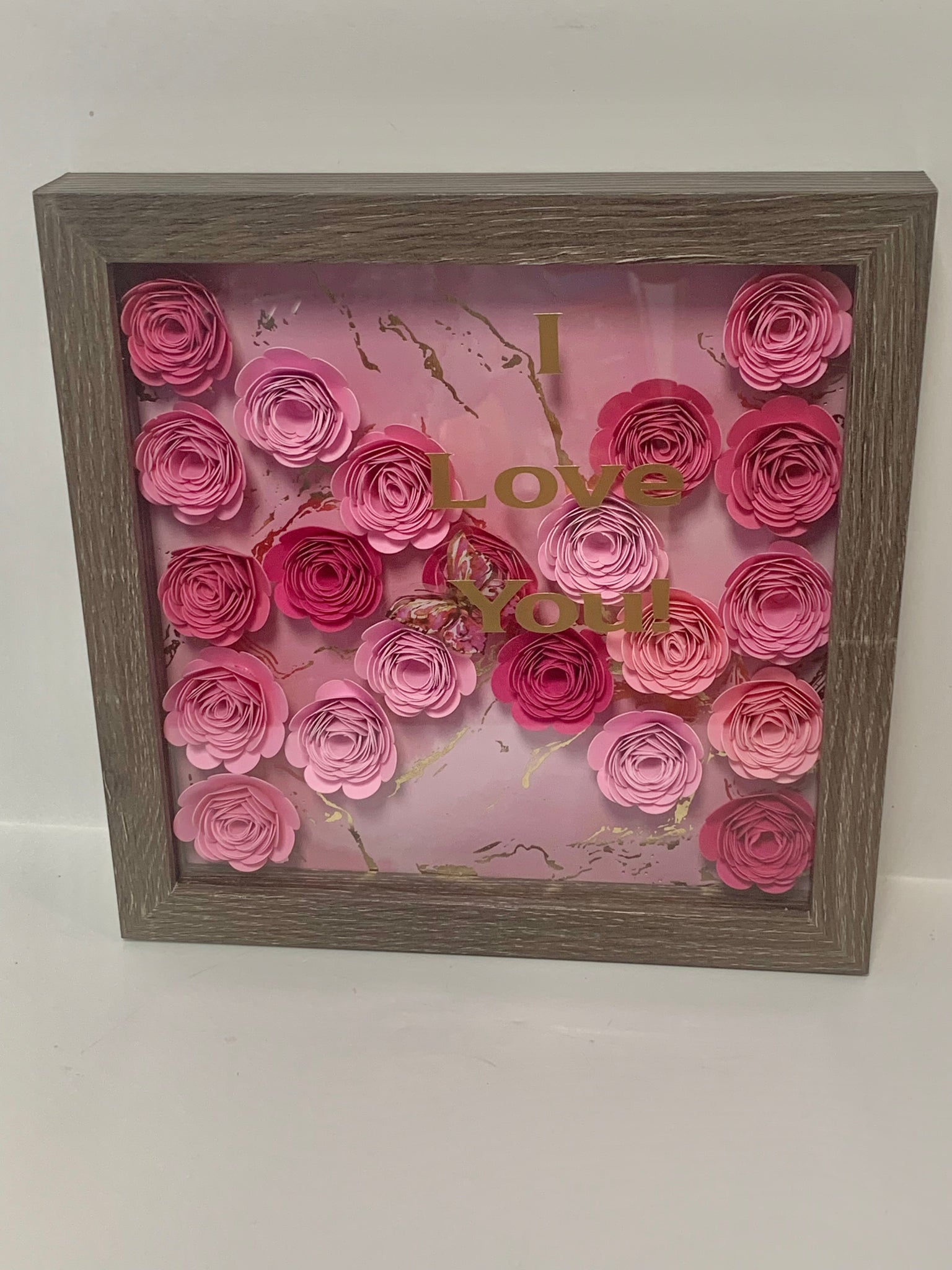 Rustic Frame Wall Decor I Love You Flower Shadow Box