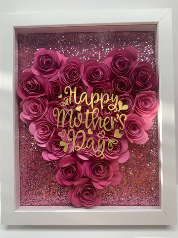 Pink Roses, Gold Writing Happy Mother's Day, Personalized Shadow Box, Shadow Box for Mom, Birthdays, Anniversary, Mother's Day