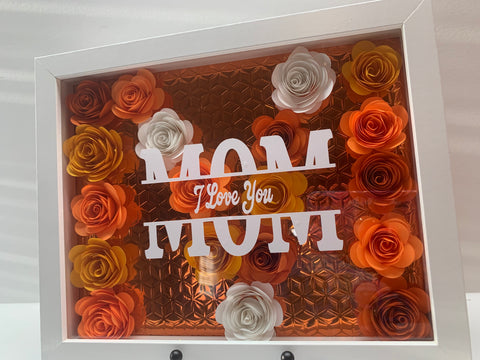 Monogram "M" with "Mother, initial frame, Mother's day Floral Shadow Box gift, Paper Flower Rose Shadow box, Paper rose frame gift for Mom.