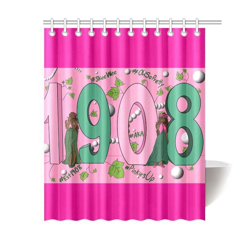Pink and Green Alpha Kappa Alpha Shower Curtain With 1908 Wording