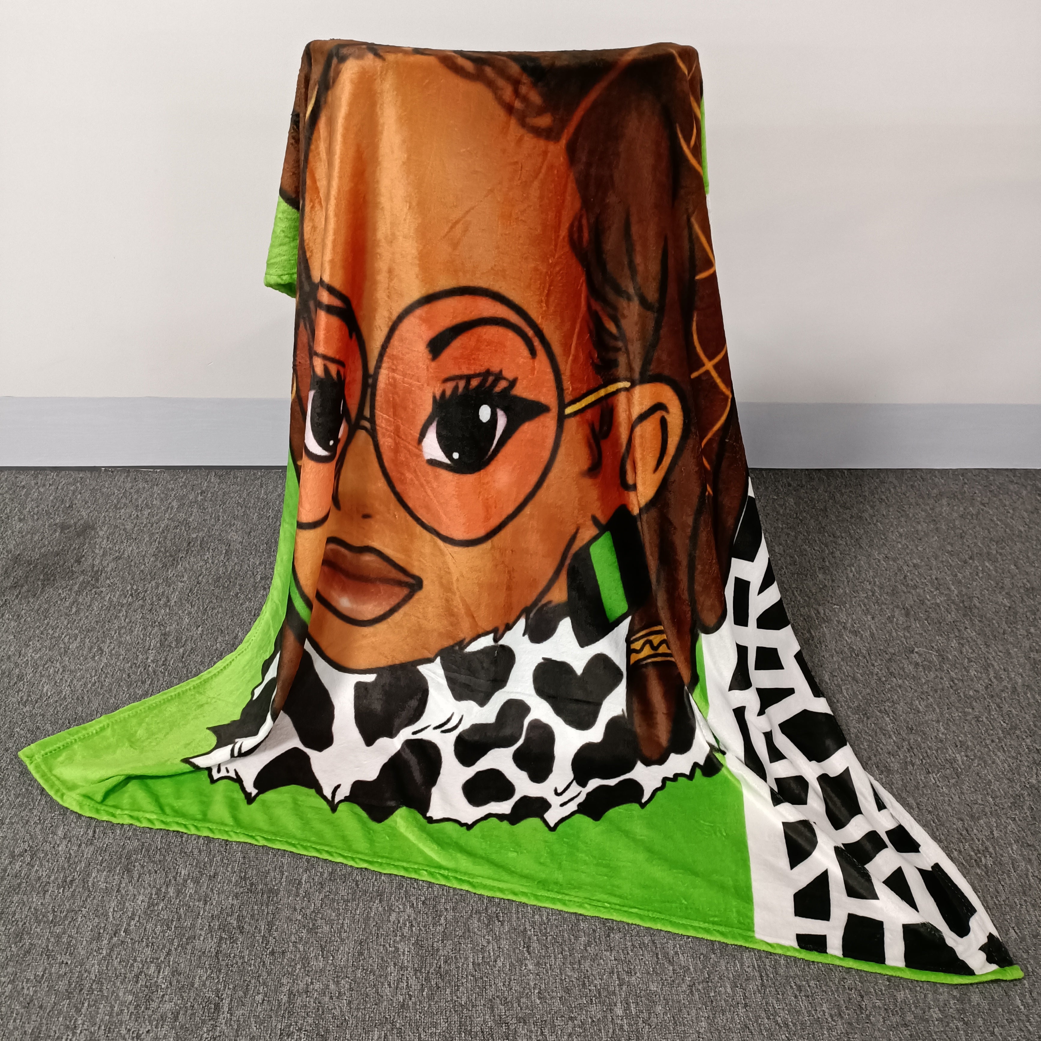 Goddess Locs Green Throw Blanket