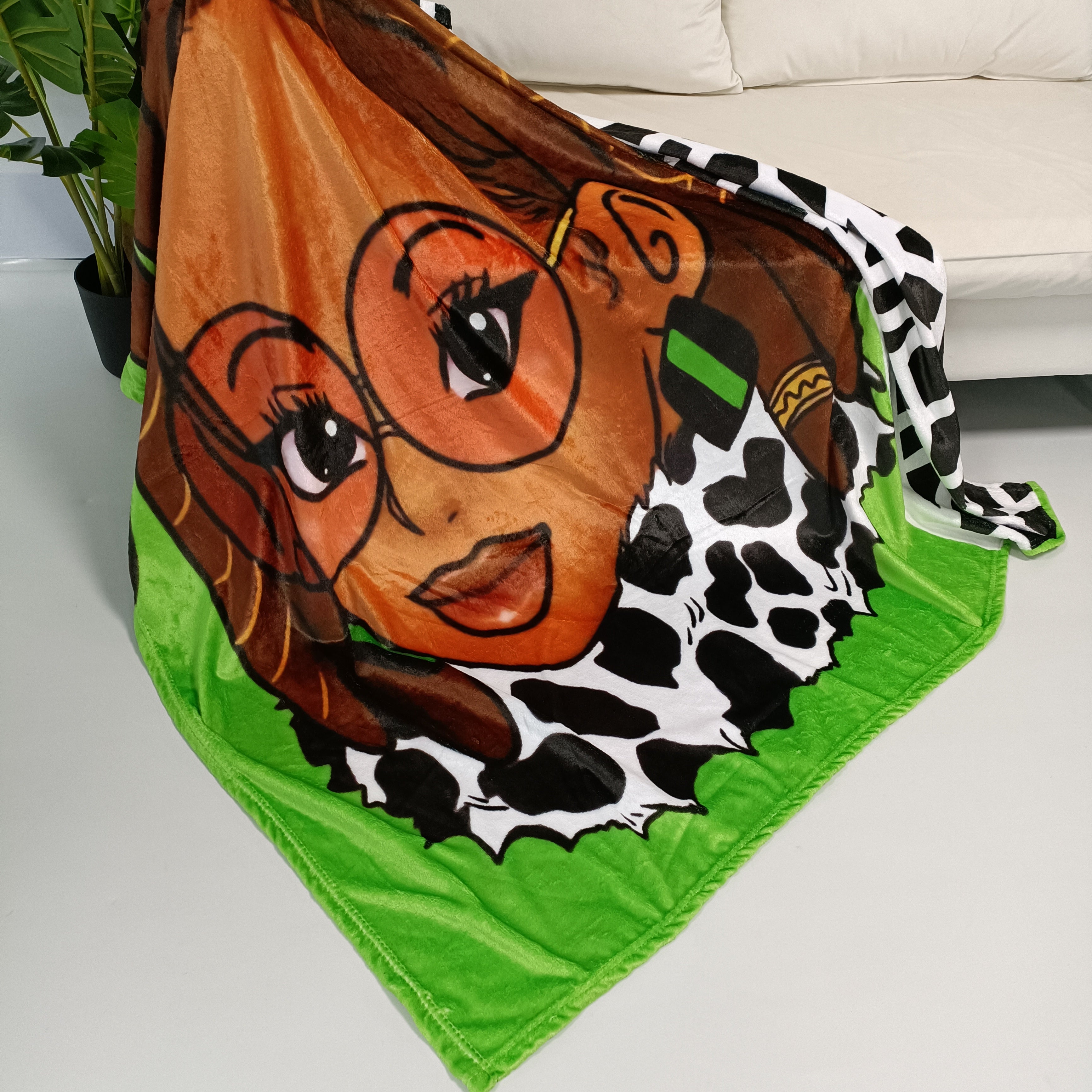 Goddess Locs Green Throw Blanket
