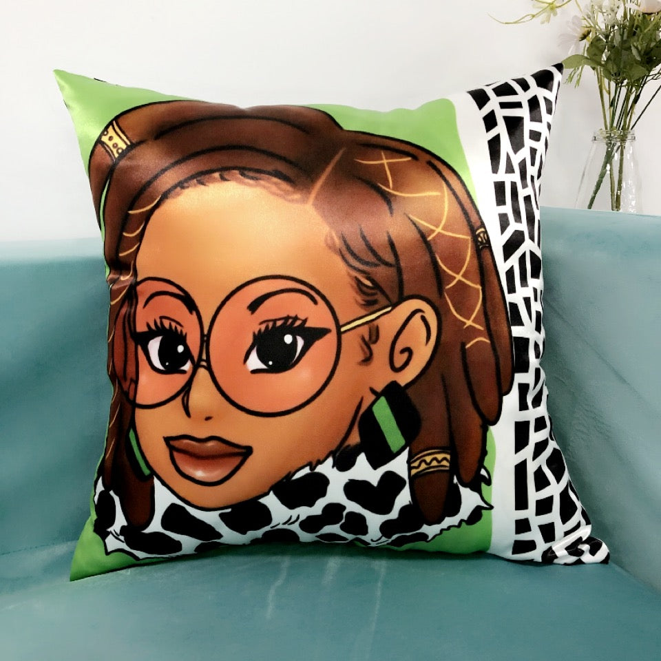 Green Braided/Locs Luxury 18" x 18" Satin Pillowcase