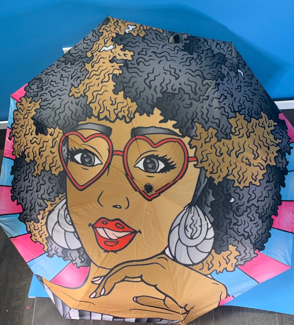 Cute Umbrella Design Feisty Suzanna Beautiful Afro Black Girl Unique Large Umbrella