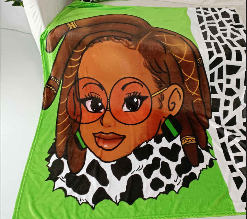 Goddess Locs Green Throw Blanket