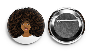 Afro hair black girl with affirmation words in her hair button