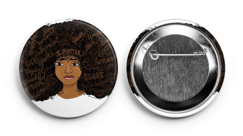 Afro hair black girl with affirmation words in her hair button