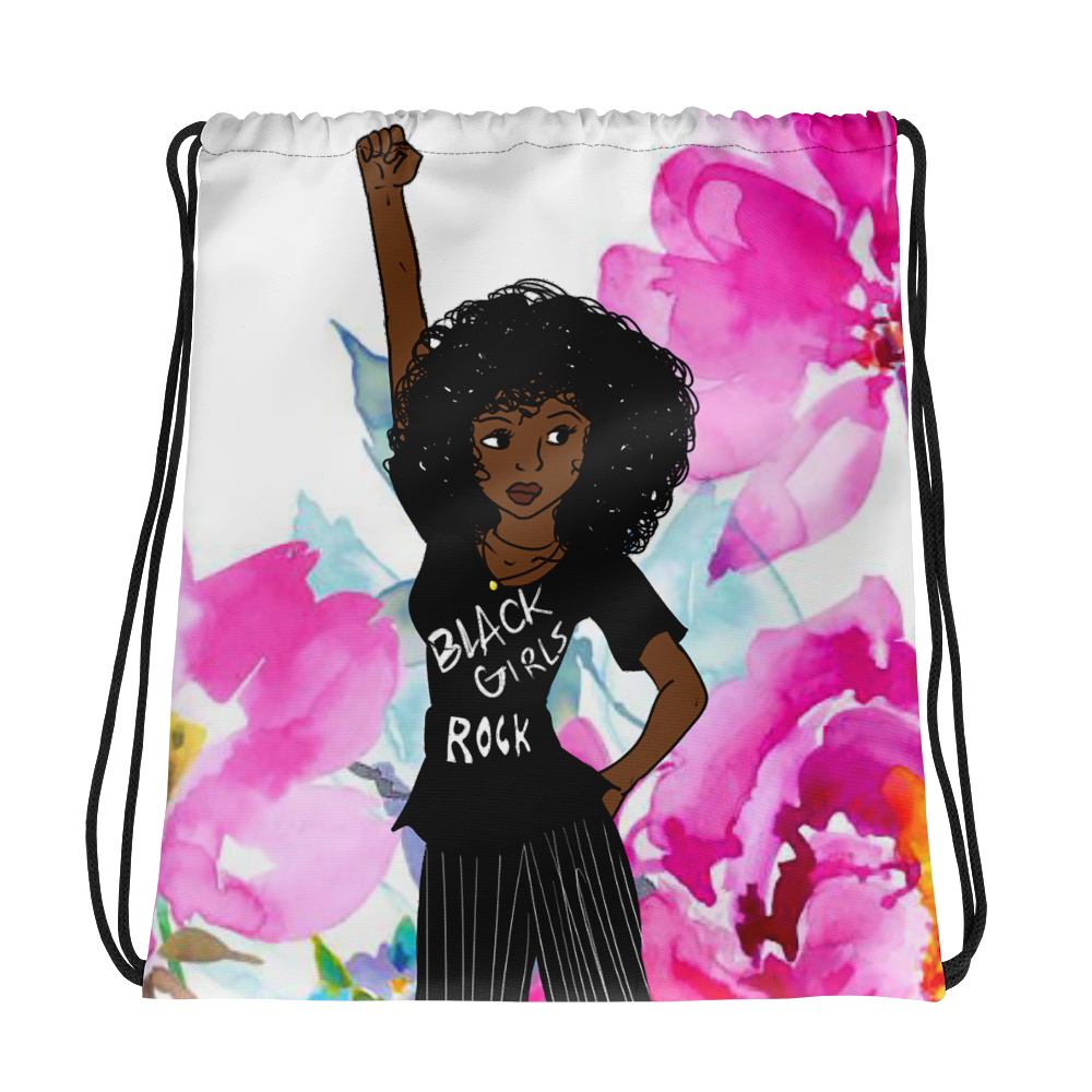 Pink black girls rock drawstring bag