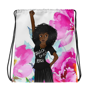 Pink black girls rock drawstring bag