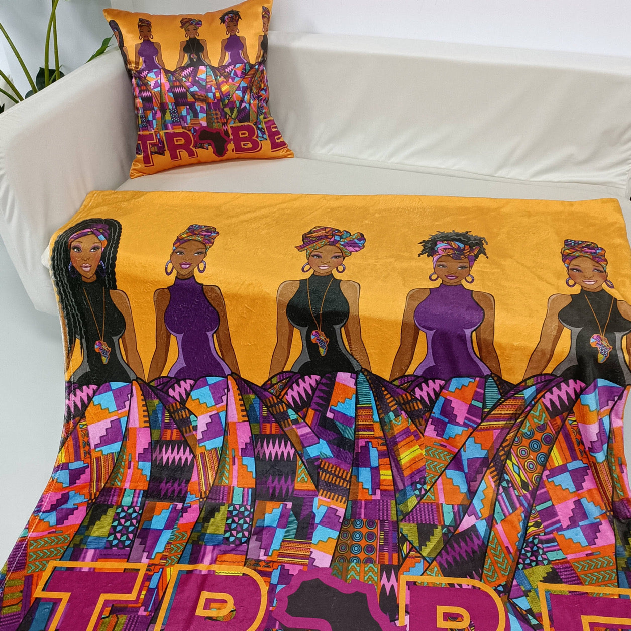 3 Piece TRIBE African Style Pillowcase, Eye Mask & Throw Blanket Bundle Lounge Set