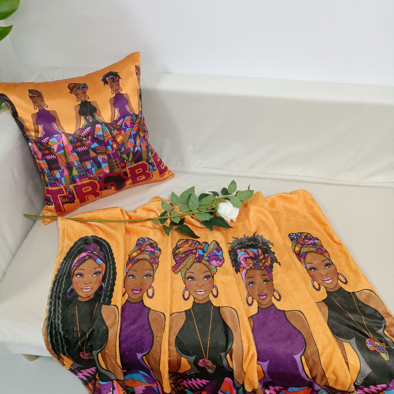 3 Piece TRIBE African Style Pillowcase, Eye Mask & Throw Blanket Bundle Lounge Set