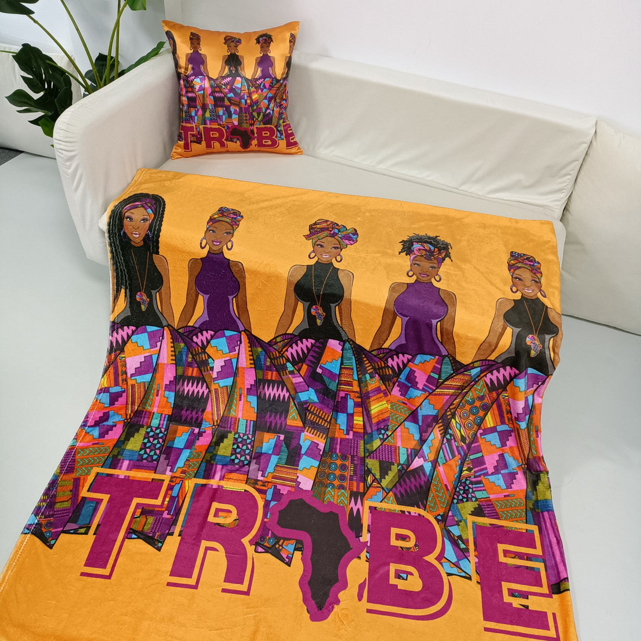 3 Piece TRIBE African Style Pillowcase, Eye Mask & Throw Blanket Bundle Lounge Set