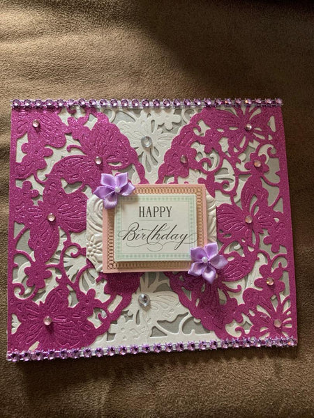 Beautiful Lacy Wing Card Purple & Silver